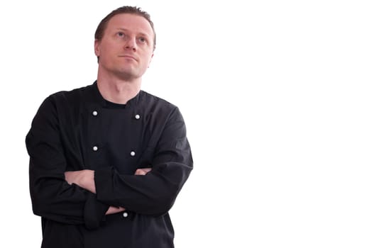 A man as a cook looks up to think