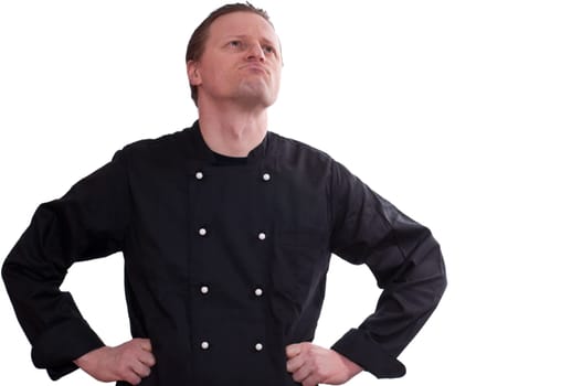 A man as a cook looks up to think