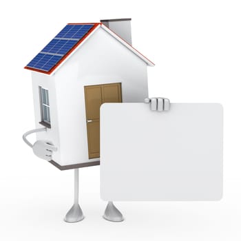 solar house figure hold a white billboard