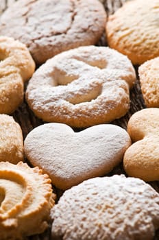 Christmas cookies with powder sugar close up