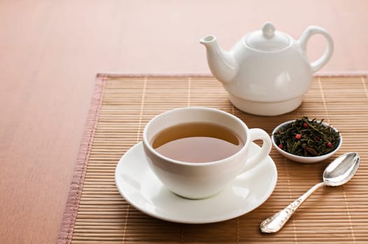 Hot cup of tea close up shoot