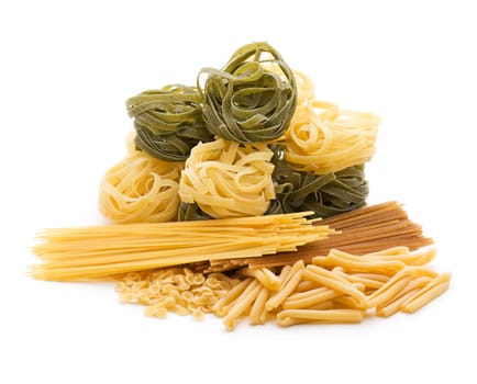 Italian mixed pasta collection isolated on white