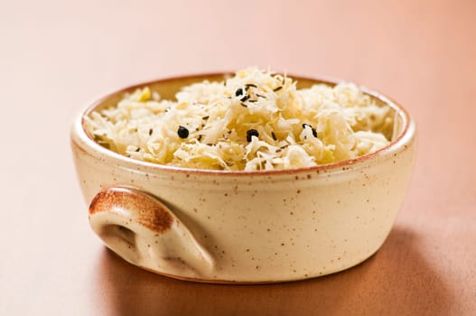 Sauerkraut in a bowl close up shoot