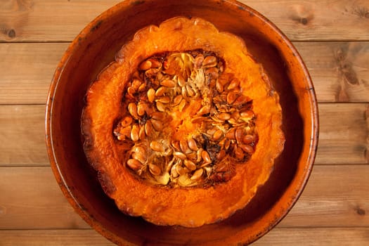 cutted half pumpkin roasted pumpkin