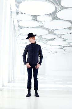 black far west modern fashion man with hat in modern indoor