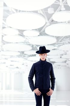 black far west modern fashion man with hat in modern indoor