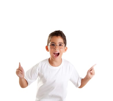 children nerd kid boy with glasses and happy expression isolated on white