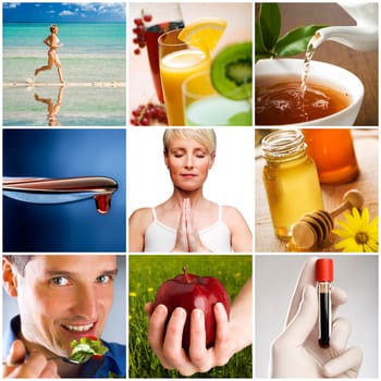 beautiful healthy lifestyle theme collage made from nine photographs