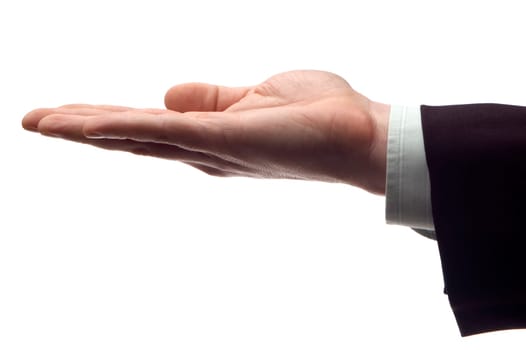 business men holding hand close up on white
