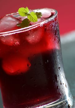 close up of a cold drink with mint on top