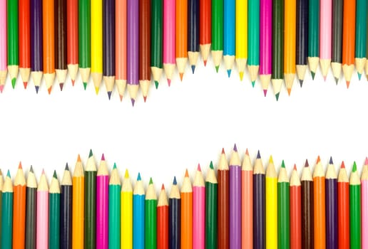 Assortment of coloured pencils isolated on white background