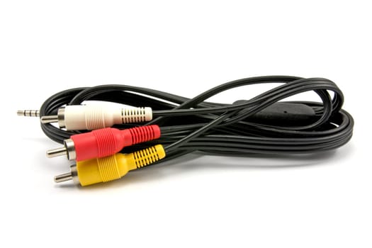 Audio visual cables isolated on white background