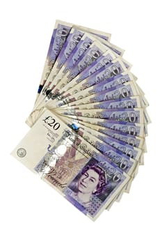 banknotes of twenty pounds on white background