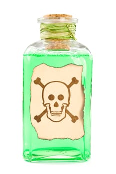 Glass bottle with a green toxic chemical solution
