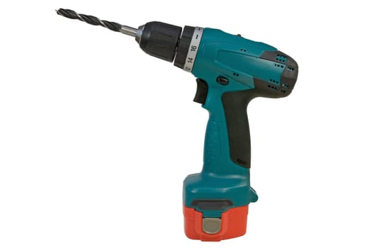 Battery powered cordless drill isolated on white background