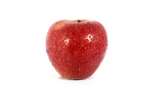 Ripe fresh red apple with water drops, isolated on white