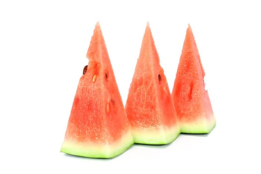 Three pieces of water melon isolated on white