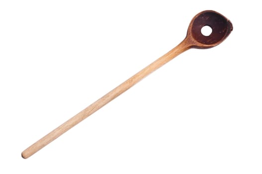Single Isolated Old Wooden Cooking Spoon
