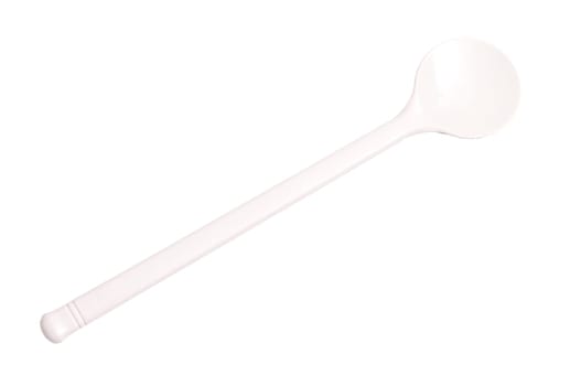 A white cut-out wooden spoon made of plastic