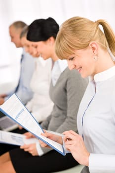 Interview applicants business people waiting study report