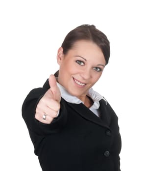 Businesswoman showing thumbs up