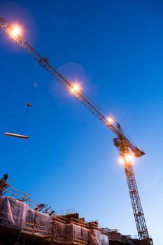 Construction site at night from low angle view