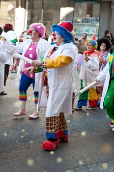 OUREM, PORTUGAL - FEBRUARY 19: unidentified people perform at the Carnival Parade on February 19, 2012 in Ourem, Portugal. The traditional yearly Parede was held during the afternoon.