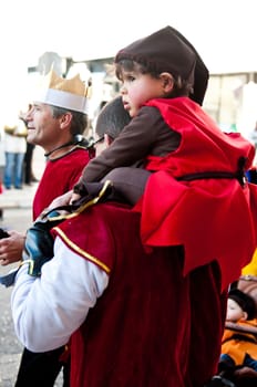 OUREM, PORTUGAL - FEBRUARY 19: unidentified people perform at the Carnival Parade on February 19, 2012 in Ourem, Portugal. The traditional yearly Parede was held during the afternoon.