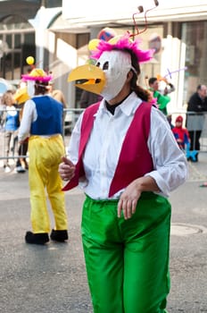 OUREM, PORTUGAL - FEBRUARY 19: unidentified people perform at the Carnival Parade on February 19, 2012 in Ourem, Portugal. The traditional yearly Parede was held during the afternoon.