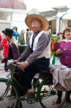 OUREM, PORTUGAL - FEBRUARY 19: unidentified people perform at the Carnival Parade on February 19, 2012 in Ourem, Portugal. The traditional yearly Parede was held during the afternoon.