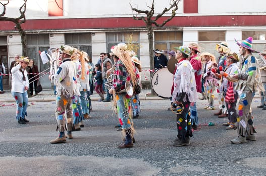 OUREM, PORTUGAL - FEBRUARY 19: unidentified people perform at the Carnival Parade on February 19, 2012 in Ourem, Portugal. The traditional yearly Parede was held during the afternoon.