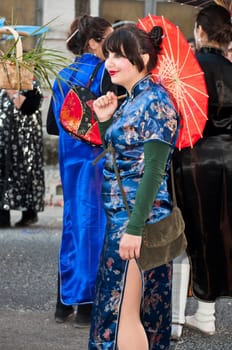 OUREM, PORTUGAL - FEBRUARY 19: unidentified people perform at the Carnival Parade on February 19, 2012 in Ourem, Portugal. The traditional yearly Parede was held during the afternoon.