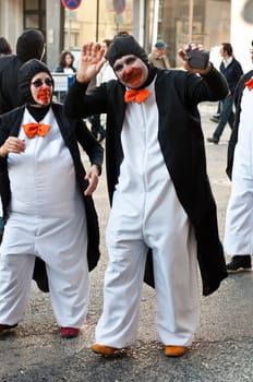 OUREM, PORTUGAL - FEBRUARY 19: unidentified people perform at the Carnival Parade on February 19, 2012 in Ourem, Portugal. The traditional yearly Parede was held during the afternoon.