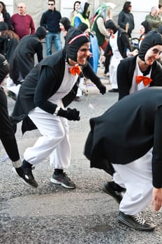 OUREM, PORTUGAL - FEBRUARY 19: unidentified people perform at the Carnival Parade on February 19, 2012 in Ourem, Portugal. The traditional yearly Parede was held during the afternoon.