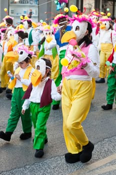OUREM, PORTUGAL - FEBRUARY 19: unidentified people perform at the Carnival Parade on February 19, 2012 in Ourem, Portugal. The traditional yearly Parede was held during the afternoon.