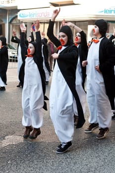 OUREM, PORTUGAL - FEBRUARY 19: unidentified people perform at the Carnival Parade on February 19, 2012 in Ourem, Portugal. The traditional yearly Parede was held during the afternoon.