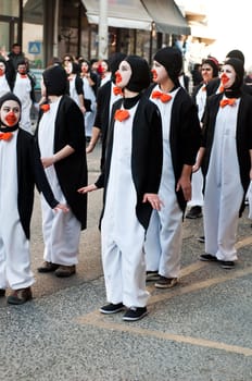 OUREM, PORTUGAL - FEBRUARY 19: unidentified people perform at the Carnival Parade on February 19, 2012 in Ourem, Portugal. The traditional yearly Parede was held during the afternoon.