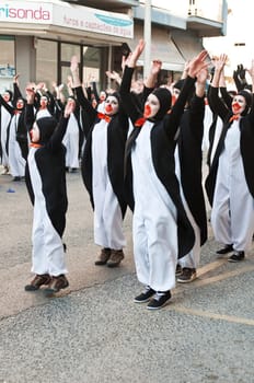 OUREM, PORTUGAL - FEBRUARY 19: unidentified people perform at the Carnival Parade on February 19, 2012 in Ourem, Portugal. The traditional yearly Parede was held during the afternoon.