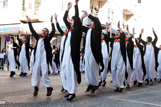 OUREM, PORTUGAL - FEBRUARY 19: unidentified people perform at the Carnival Parade on February 19, 2012 in Ourem, Portugal. The traditional yearly Parede was held during the afternoon.