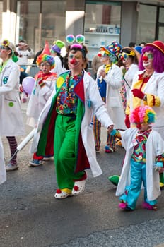 OUREM, PORTUGAL - FEBRUARY 19: unidentified people perform at the Carnival Parade on February 19, 2012 in Ourem, Portugal. The traditional yearly Parede was held during the afternoon.