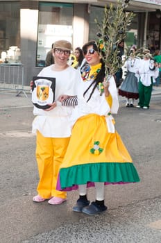 OUREM, PORTUGAL - FEBRUARY 19: unidentified people perform at the Carnival Parade on February 19, 2012 in Ourem, Portugal. The traditional yearly Parede was held during the afternoon.