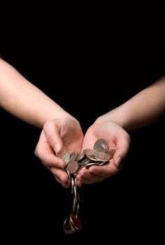 Coins flowing out of hands
