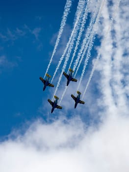 Formation of Military Airplanes on blue sky