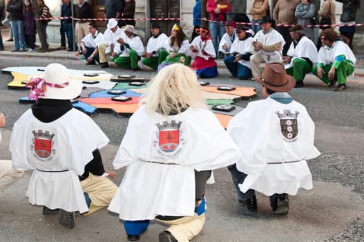 OUREM, PORTUGAL - FEBRUARY 19: unidentified people perform at the Carnival Parade on February 19, 2012 in Ourem, Portugal. The traditional yearly Parede was held during the afternoon.