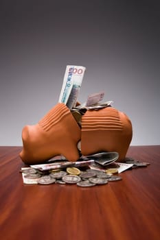Broken Piggy Bank with Swedish money