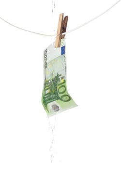 Laundering money towards white background