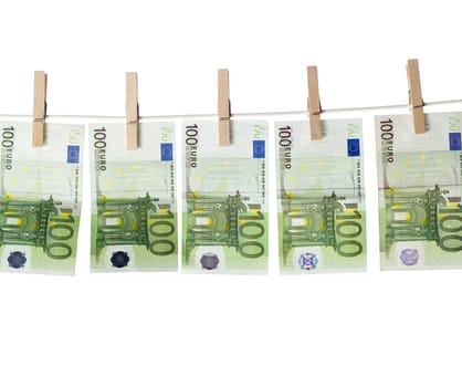Laundering money towards white background