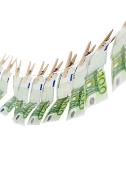 Laundering money towards white background