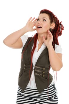 Surprised beautiful woman wearing vest isolated on white background