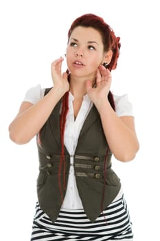 Modern beautiful woman wearing vest isolated on white background